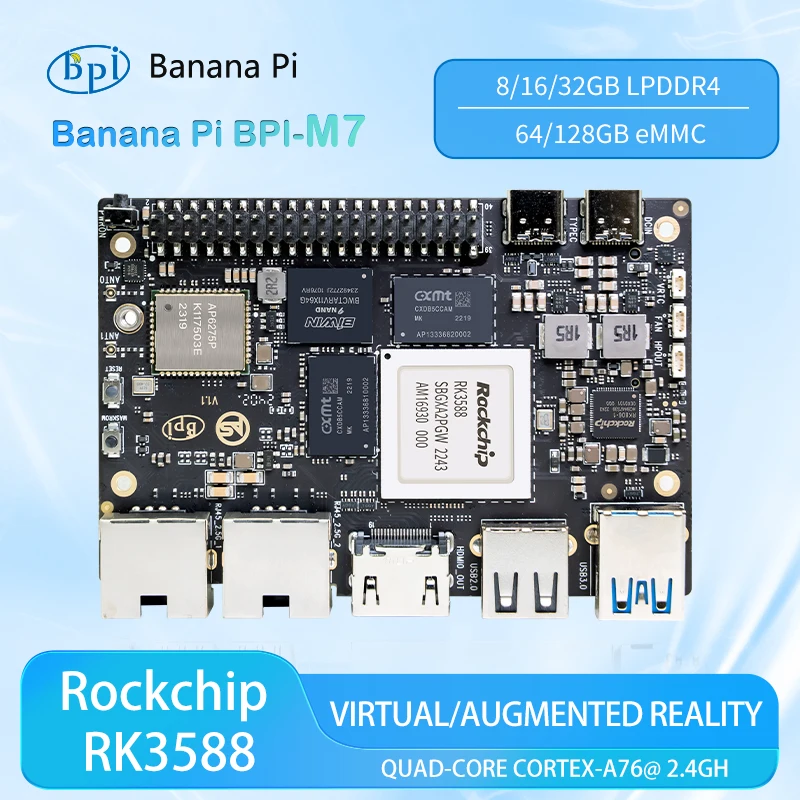 Banana Pi BPI-M7 RockChip RK3588 Quad A76 2,4 Ghz y Quad A55 1,8 Ghz Mali G610MC4 GPU opcional 8G/16G/32G LPDDR4 64G/128G eMMC - imagen 2