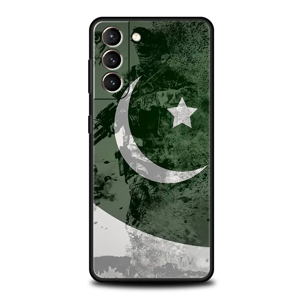 Funda de teléfono suave de TPU para Samsung Galaxy S25 S24 S23 S22 S21 Ultra S20 FE 5G S10 S10E Plus bandera de Pakistán cubierta negra - imagen 3