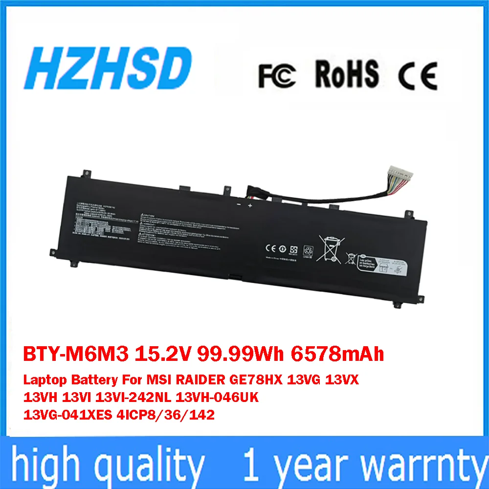 BTY-M6M3 15,2 V 99.99Wh 6578mAh batería del ordenador portátil para MSI RAIDER GE78HX 13VG 13VX 13VH 13VI 13VI-242NL 13VH-046UK 13VG-041XES 4ICP8