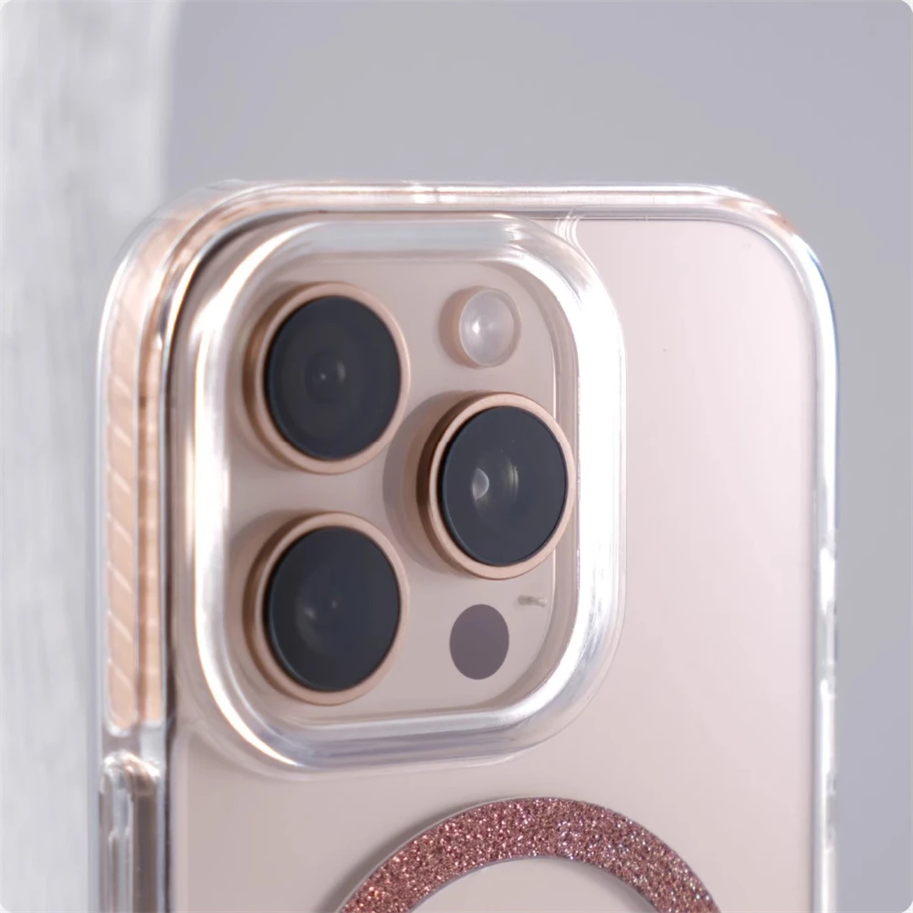 Anillo magnético transparente con purpurina para funda de parachoques Magsafe para iPhone 16 Pro Max 16e 15 14 13 12, cubierta de borde suave con carga inalámbrica - imagen 3