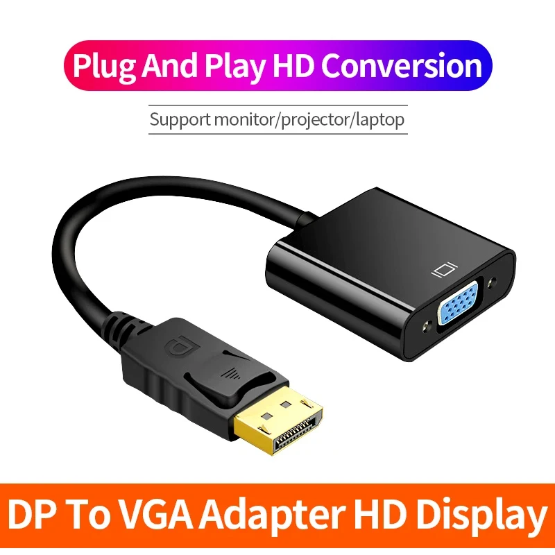 Adaptador DisplayPort DP a VGA, Cable 1080P, convertidor macho a hembra, puerto de visualización para PC, ordenador, portátil, Monitor HDTV, proyector - imagen 2
