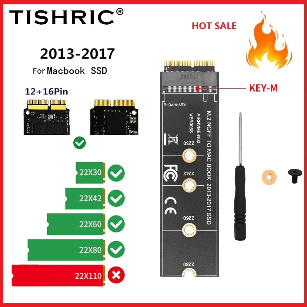 TISHRIC-Tarjeta elevadora NVME M.2 a 2013-2017 para Macbook Air Pro, SSD, M.2, KEY-M, PCI-E, compatible con 2230, 2242, 2260, 2280, 5-20 unidades