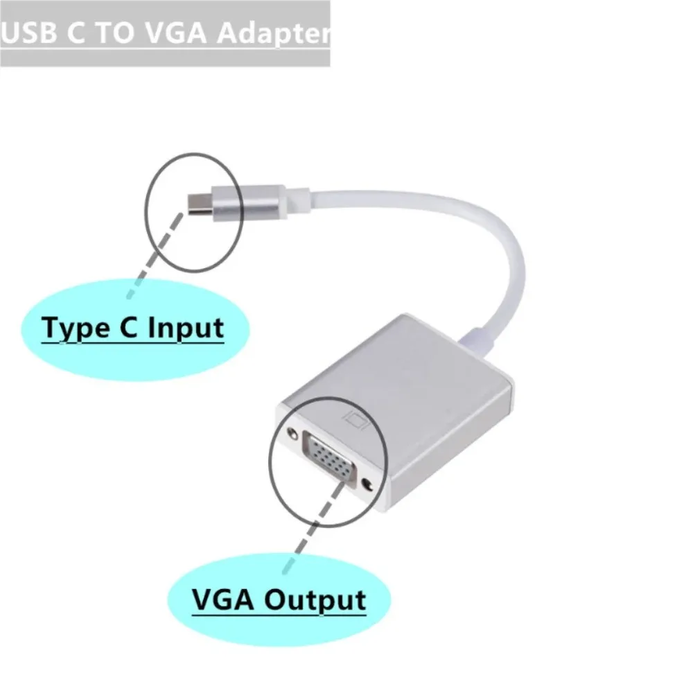 Adaptador USBC a VGA USB 3,1 tipo C, Cable convertidor VGA macho a hembra 1080P FHD para Macbook, 12 pulgadas, Chromebook Pixel Lumia 950XL - imagen 2