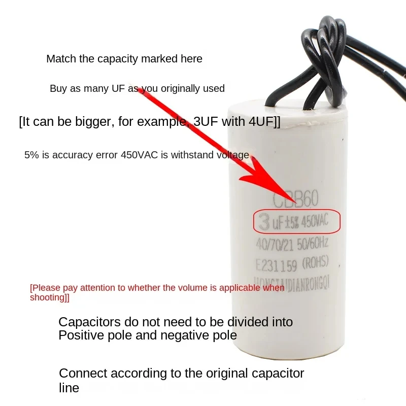 1 condensadores de funcionamiento de motor CBB60 450V AC condensador de arranque 3/4/5/6/8/10/12/14/15/16/18/20/25/30/40/45/70/80UF para lavadora - imagen 5