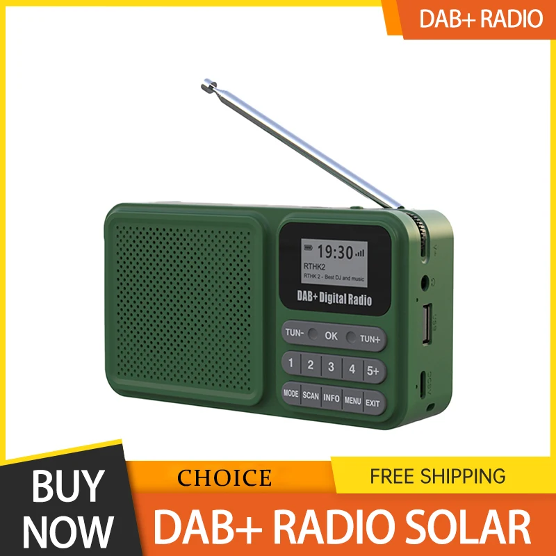 Radio portátil DAB + con carga Solar, receptor de Radio de emergencia, Altavoz Bluetooth inalámbrico con pantalla LCD, compatible con tarjeta TF, USB, Pla