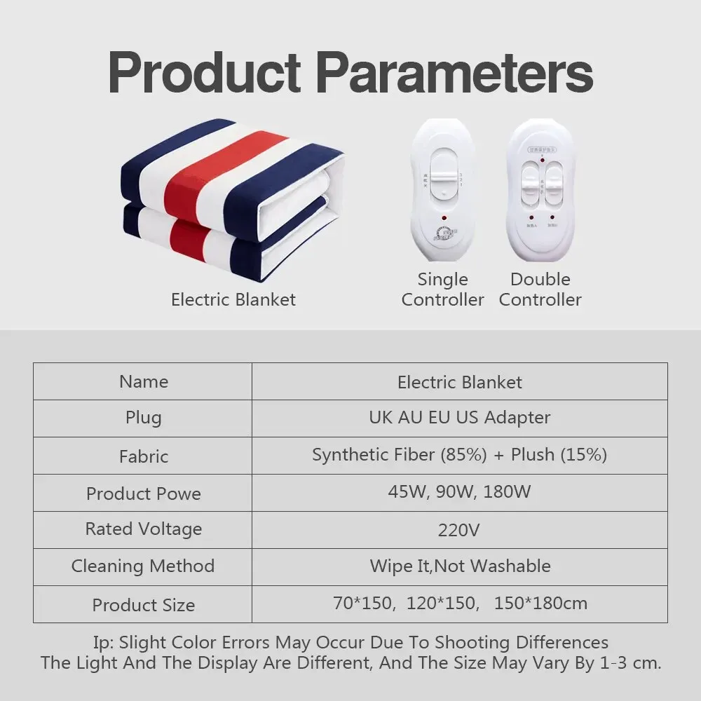 Manta eléctrica de 220V, enchufe estadounidense de 110V, impresión a rayas, aislamiento de invierno, calefacción, manta eléctrica, Control de temperatura - imagen 5