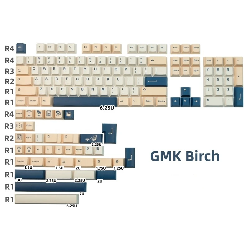 GMK-Juego de 142 teclas de abedul, teclas de subcama con tinte PBT, perfil de cereza, 61, 64, 68, 84, 87, 96, 980, 104, Alice HHKB, ISO Enter