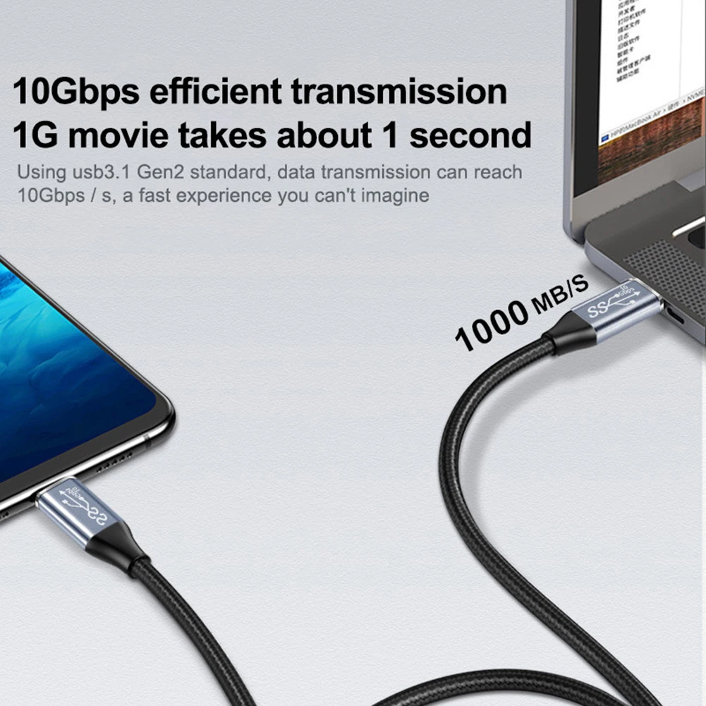 Cable USB tipo C 3,1 Gen2, cable de carga rápida de 10Gb, 4K, 5A, 100W, sincronización de datos para Macbook, teléfono móvil - imagen 3