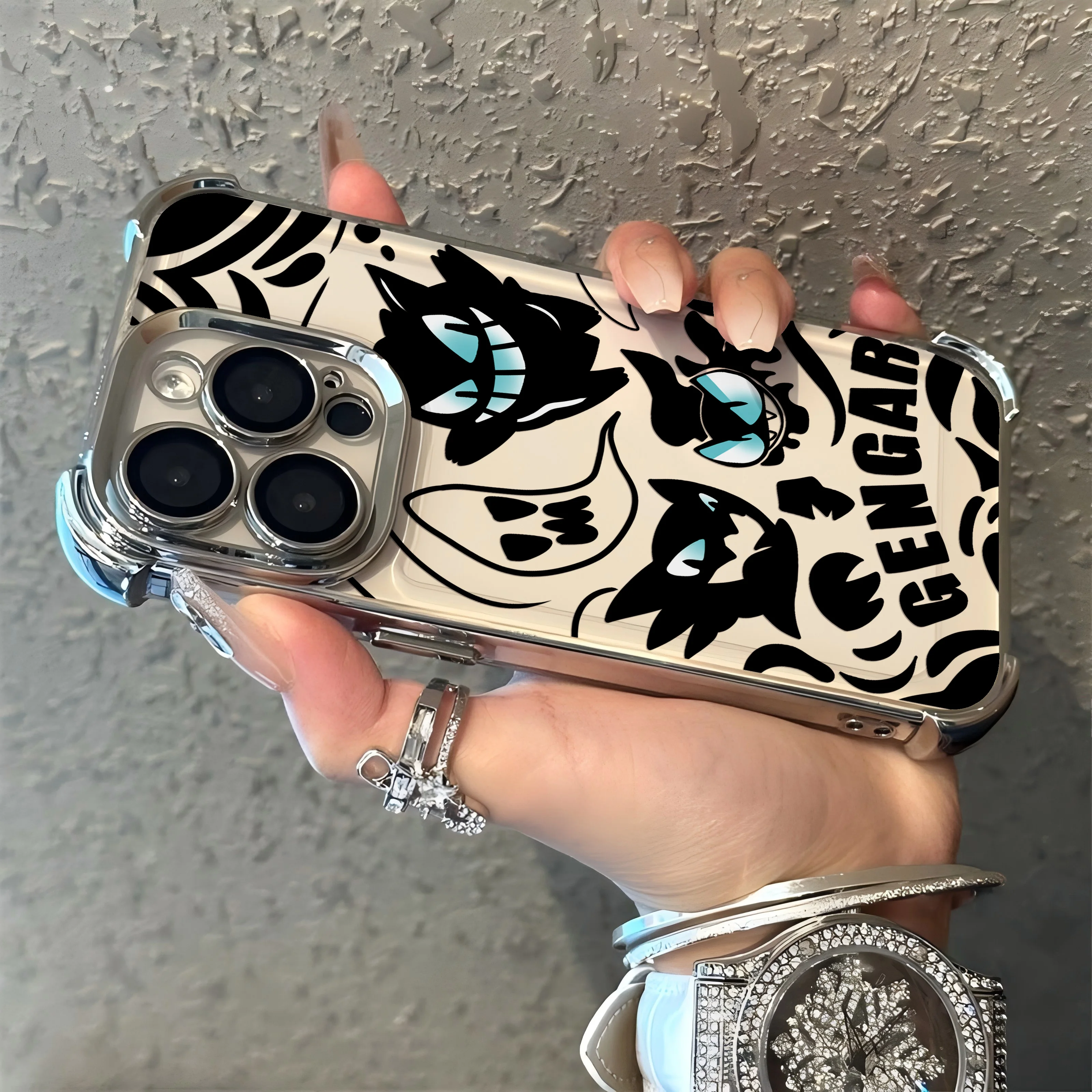 Anime Charmanders Gengars funda chapada en caliente para IPhone 16 15 14 13 12 11 Pro Max X XR XSMax 7 8 Plus cubierta anticaída a prueba de golpes - imagen 3