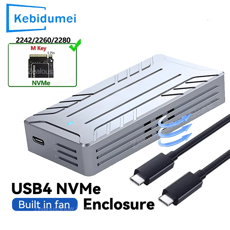 Caja de carcasa SSD M.2 NVMe de 40Gbps, adaptador M.2 a USB 4,0 para M.2 NVME con ventilador de refrigeración, carcasa SSD externa Compatible con USB 3,2/3,1