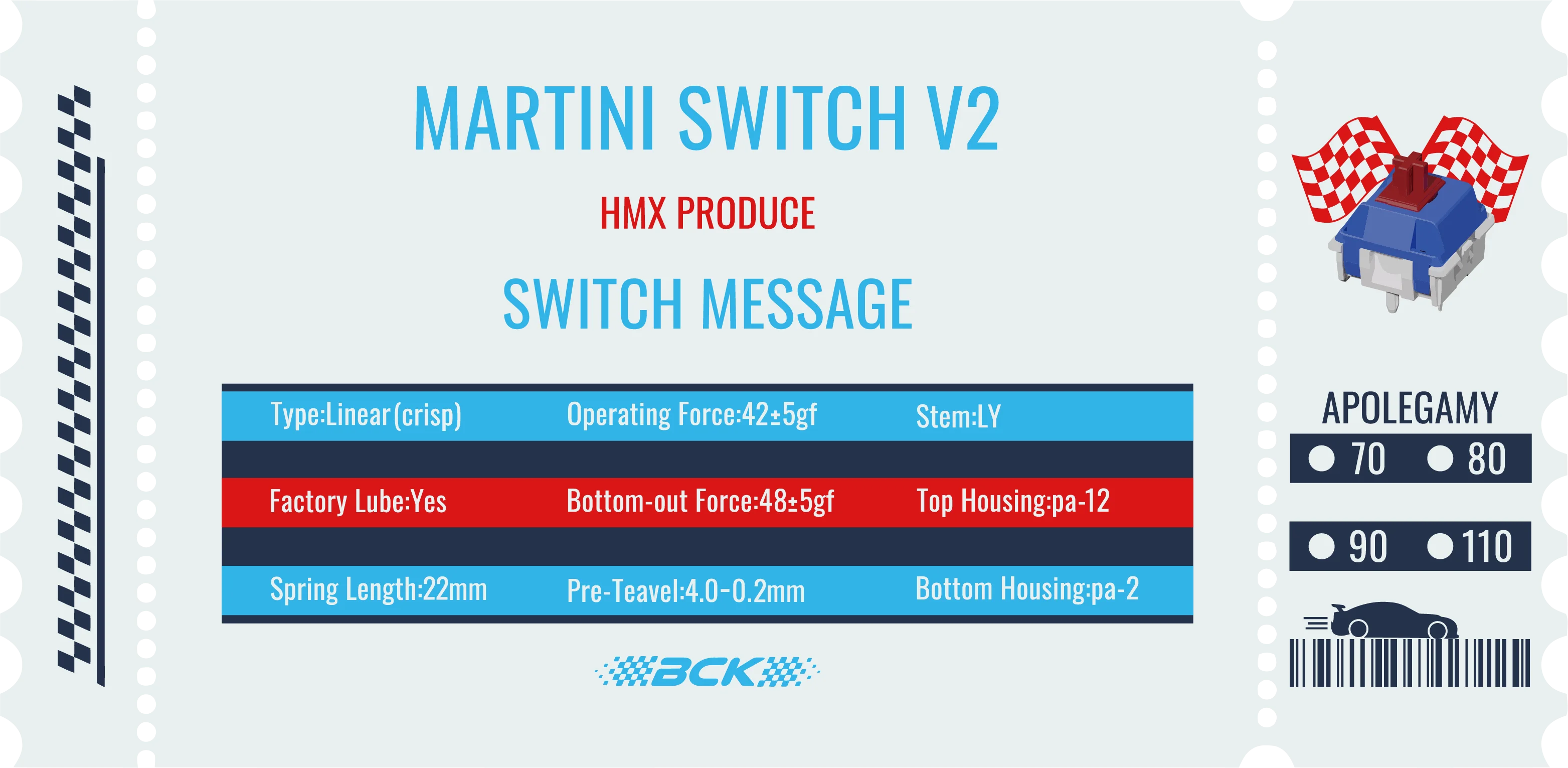 BCKeys×HMX Martini V2 Teclado mecánico interruptores lineales DIY fuerza de Actuación lubricada de fábrica 42g 48g vástago LY - imagen 5