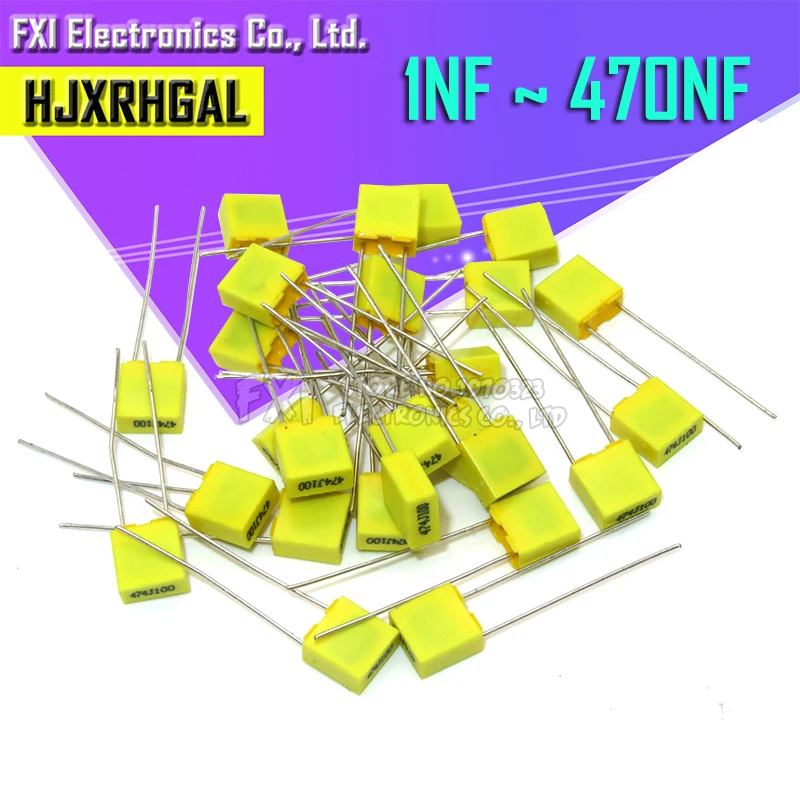 Película plástica de seguridad de polipropileno 20 piezas, condensador de corrección, 100V, 1nF ~ 470nF, 100nf, 220nf, 10nf, 47nf, 22nf, 1nf, 0,47 uf, 0,1 uf