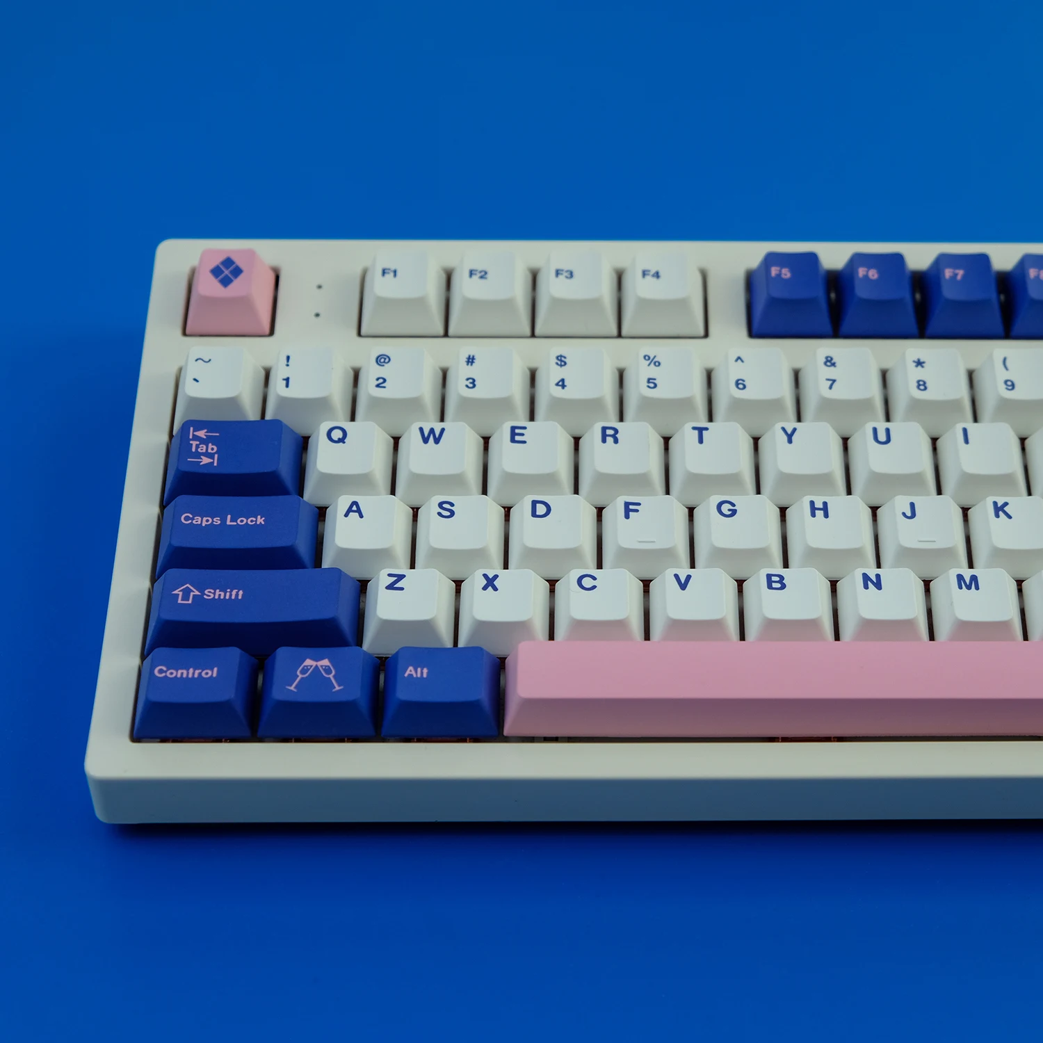 Teclas inglesas de 128 teclas, color rosa y azul, perfil de cereza, sublimación de tinte PBT, teclas clon GMK para teclado mecánico Cherry MX Switch - imagen 5