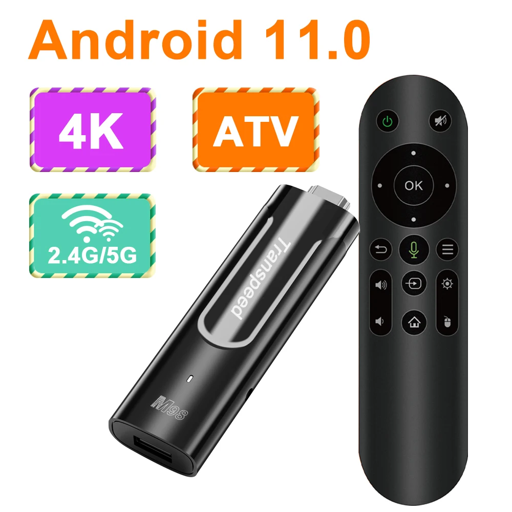 Transpeed Amlogic S905Y4 ATV Android11 TV Stick con aplicaciones de TV Wifi Dual QuadCore 4K 3D BT5.0 con asistente de voz reproductor DDR4 de 2GB