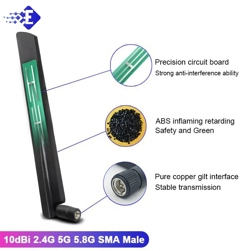 Antena WIFI de doble banda, amplificador macho SMA, enrutador WLAN, amplificador único, 2 piezas, 10dBi, 2,4G, 5G, 5,8G