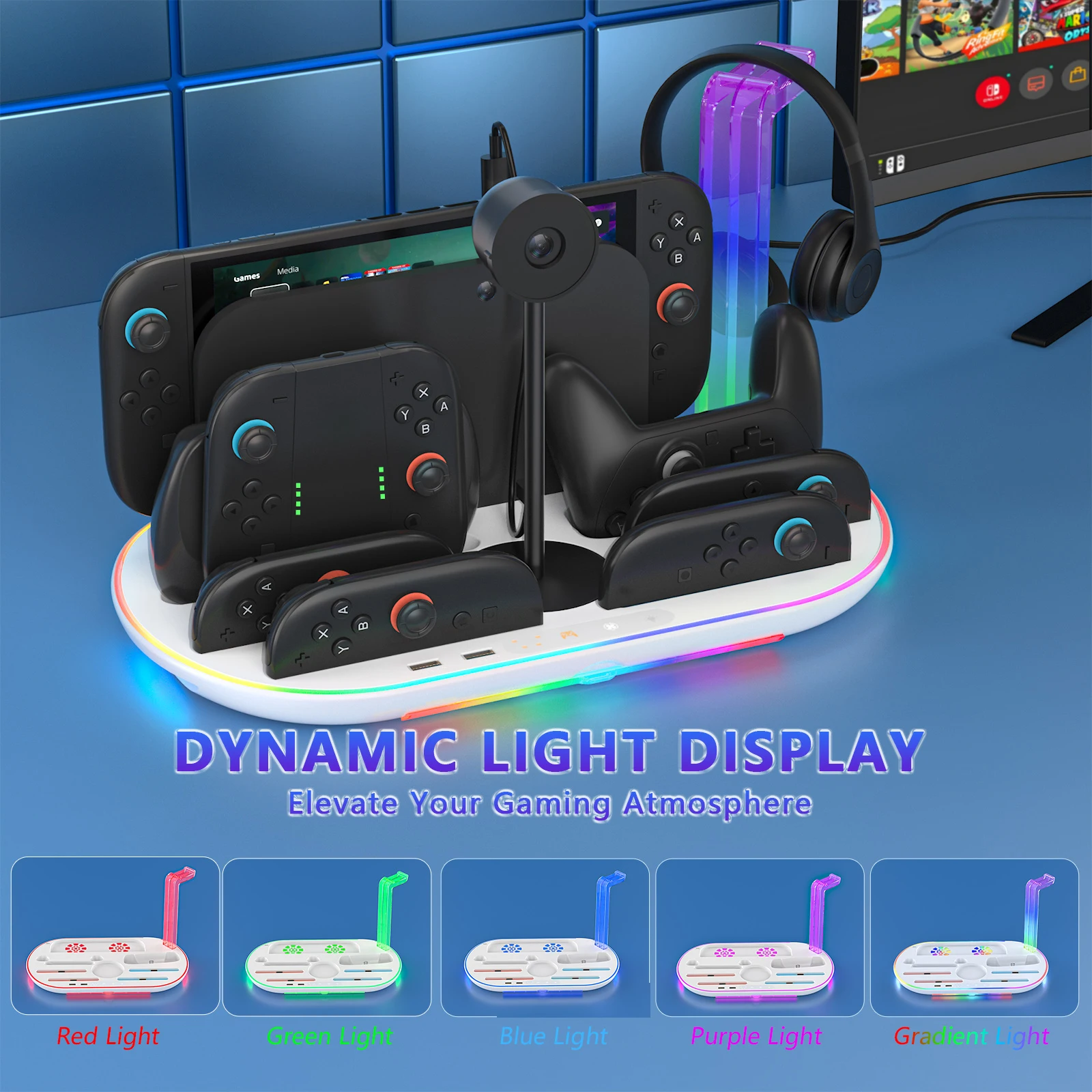 Base de carga multifunción para NS2, soporte de almacenamiento para mando de juegos, gran capacidad para cámaras, auriculares, tarjetas de juego - imagen 3