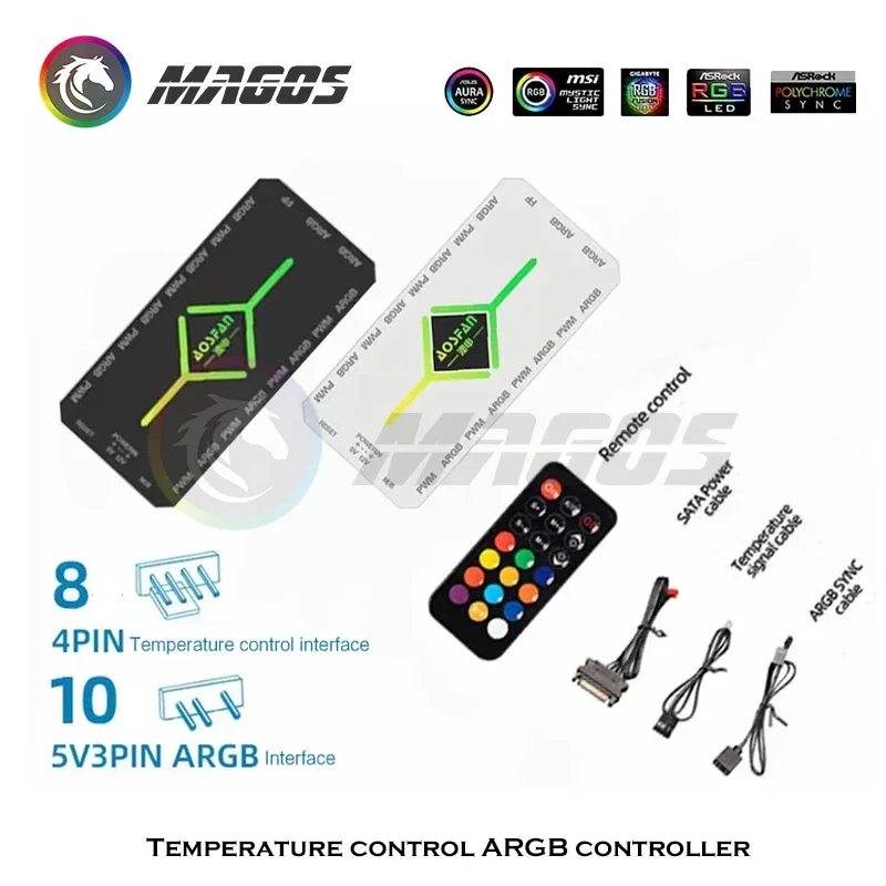 Controlador RGB de ordenador 8X 4 pines PWM + 10X 3 pines 5V conector ARGB ventilador de gabinete remoto inalámbrico/Hub ARGB - imagen 4