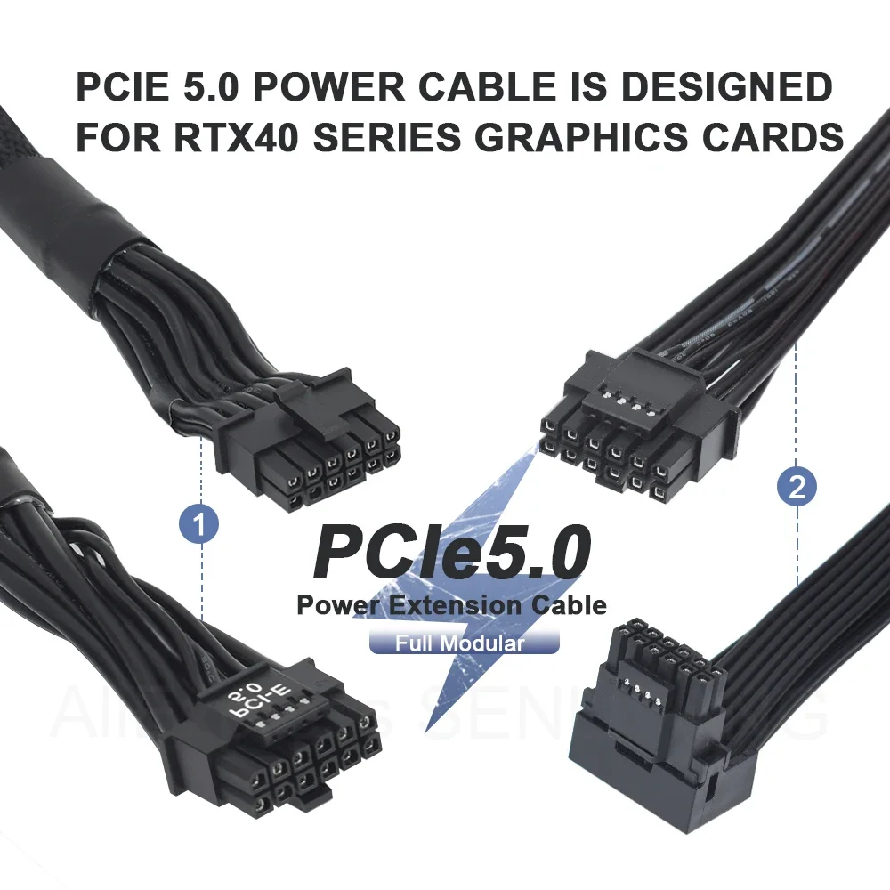 Cable de extensión de alimentación 12VHPWR PCIe 5,0, 16(12 + 4) Pines, diseñado para tarjetas gráficas de la serie RTX 3070 RTX3090 4080 4090 - imagen 2