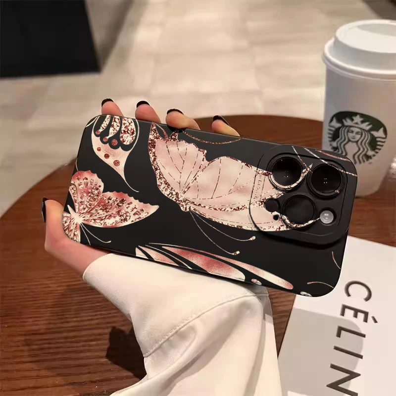 Funda de teléfono con mariposa dorada para iPhone 17 Pro Max Air 16 Plus 15 14 13 12 11 XS X XR 7 8 13 Mini 16E, cubierta de parachoques de TPU a prueba de golpes - imagen 2