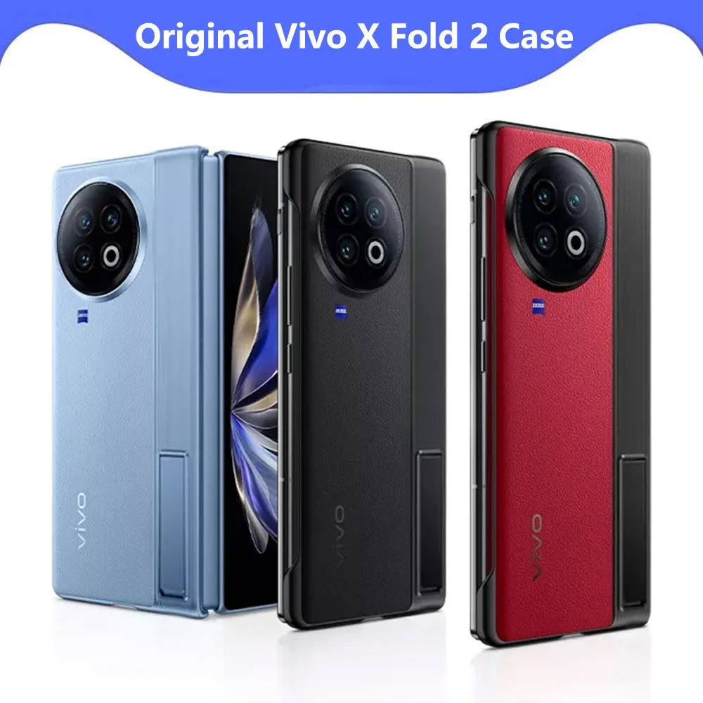 Vivo X Fold 2-Funda de cuero PU, carcasa protectora de PC, soporte de Metal ultrafino, 100% Original