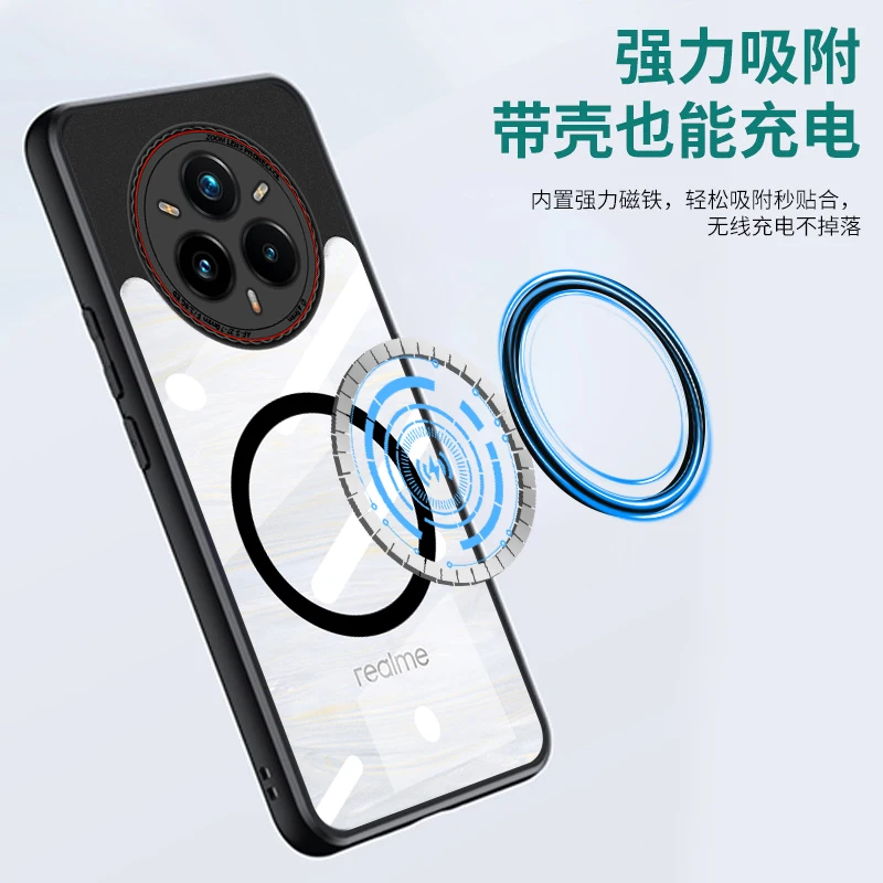 Funda Magsafe para Realme 14 Pro +, Airbag magnético absorbente de piel, cubierta negra transparente anticaída para Realme 14 Pro Plus - imagen 3