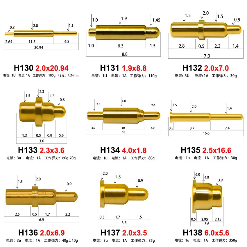 5 uds conector de clavija Pogo batería Pogopin contacto de carga de resorte SMD DIP PCB 3,5/7,5/8,5/10,5/11/12/12,5/15/18mm sonda de resorte de prueba - imagen 4