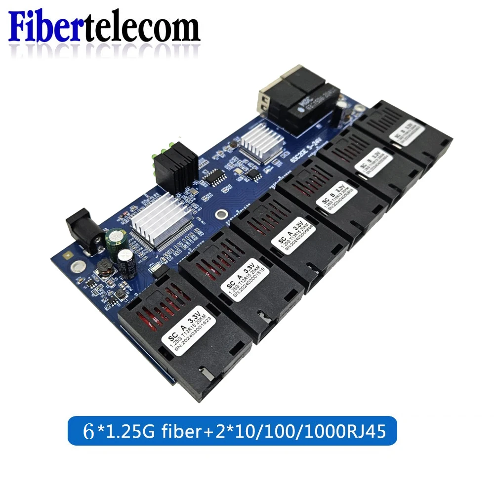 Convertidor de interruptor de medios de fibra óptica Ethernet, 100/1000M, Gigabit, 6 puertos de fibra, 2 puertos RJ45, interruptor monomodo FTTH, placa PCBA de fibra - imagen 2