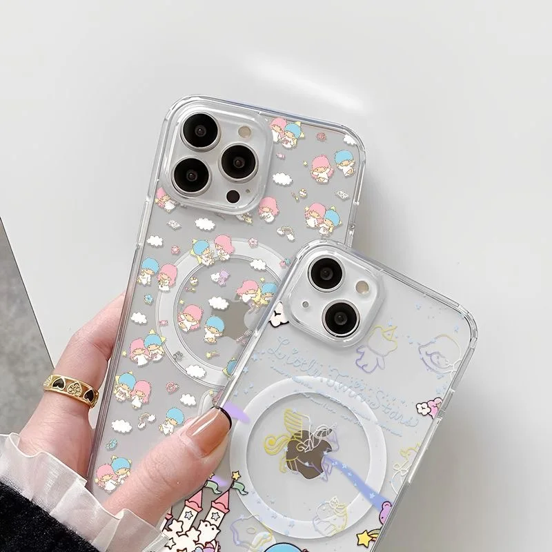 Funda de teléfono magnética Magsafe con pequeñas estrellas gemelas para Samsung Galaxy S25 S24 S23 S22 S21 S20 FE Plus, funda de TPU transparente ultrasuave - imagen 2