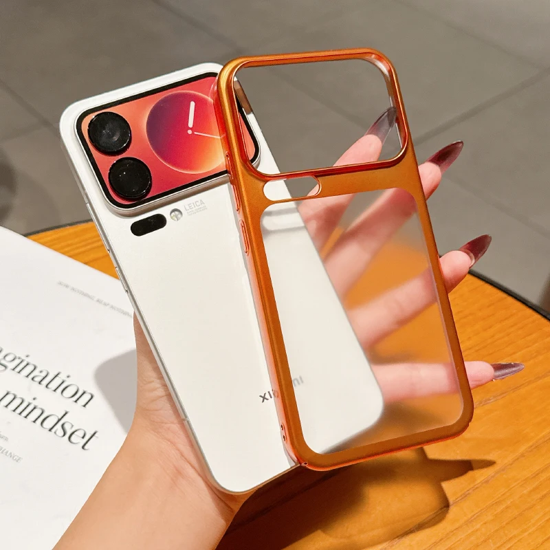 Nueva vitalidad naranja lujo Color sólido revestimiento borde mate translúcido acrílico funda de teléfono para Xiaomi 17 Pro Max cubierta de parachoques - imagen 2