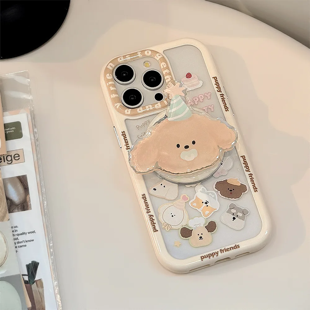 Funda de teléfono con bonito cachorro y perro, con correa de cuentas y soporte magnético para iPhone 16 Pro Max Plus 15 14 13 12 11, funda de dibujos animados para niñas - imagen 5