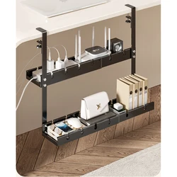 Soporte doble para regleta bajo escritorio con gestión de cables