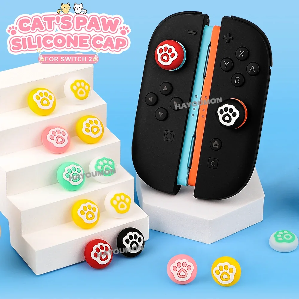4 unids/set para NS2 Switch 2 empuñaduras de silicona para pulgar tapa de Joystick de pata de gato para Switch 2 Joycons cubierta protectora antideslizante