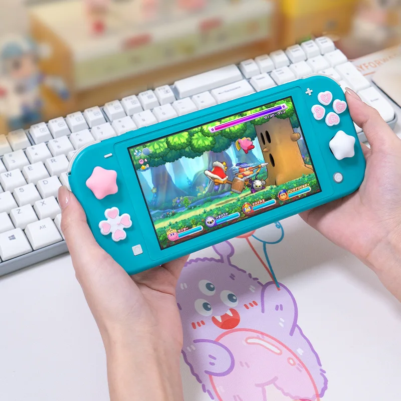 Rosa púrpura amor silicona suave d-pad botón cruzado ABXY pegatina de llave funda de piel para Switch Lite consola pulgar Stick Grip Cap Cover - imagen 3