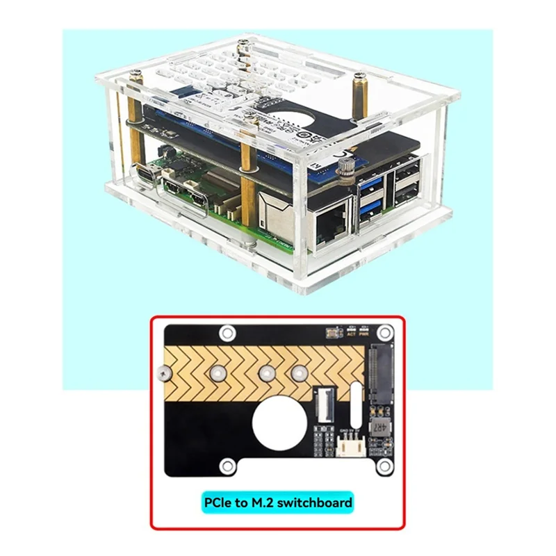Para Raspberry Pi 5 carcasa acrílica adaptación Pcie a M.2 placa adaptadora carcasa protectora transparente - imagen 4