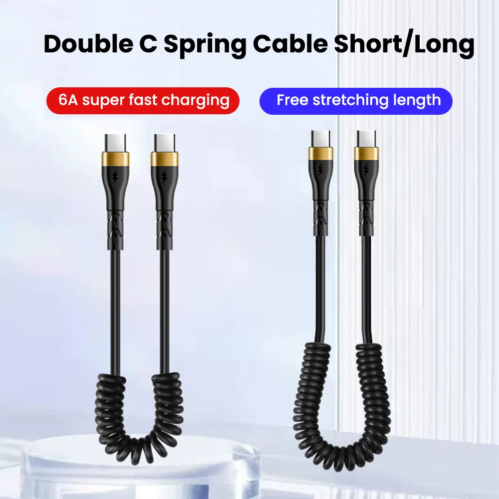 Olaf 120W 6A Cable de resorte USB tipo C carga rápida para Samsung S24 S23 Huawei Xiaomi USB C a USB tipo C Cable para iPhone 15 - imagen 2