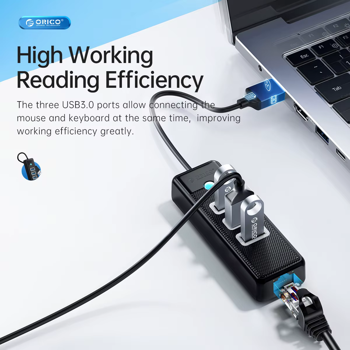 ORICO Adaptador USB Ethernet Gigabit Hub RJ45 para Laptop - imagen 2
