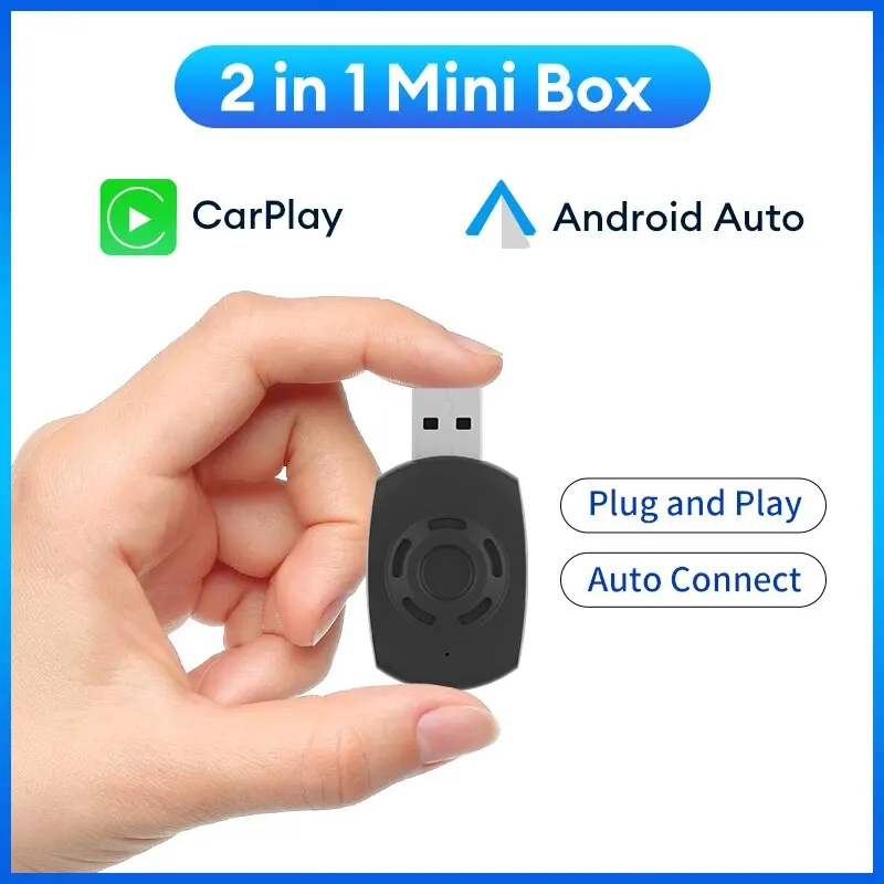 Mini caja 2 en 1 con cable a Carplay inalámbrico y Android Auto AI Box Plug And Play Dongle conexión automática Compatible con el 99% de los coches