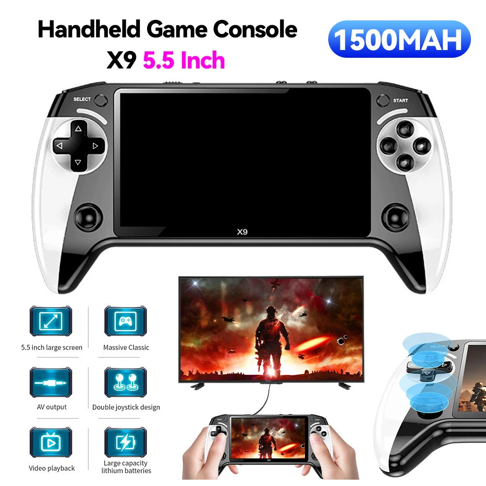 Reproductor de juegos portátil con pantalla de 5,5 pulgadas, reproductor de videojuegos Retro de 1500mAh, reproductor de juegos electrónico con carga tipo C para niños y adultos