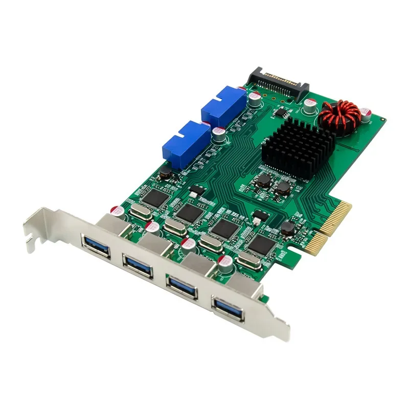 PCIE X4 4 puertos Usb3.0 Chip adaptador Industrial P17C9X2G + ASM1042 Tarjeta de expansión de alto rendimiento con conector de alimentación SATA de 15 pines