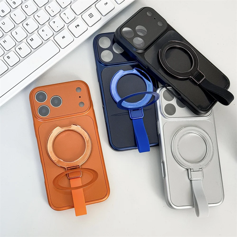 Funda de teléfono con soporte plegable magnético con correa de muñeca suave de lujo para iPhone 17 16 15 14 13 12 11 Pro Max Air Plus cubierta protectora de lente - imagen 2