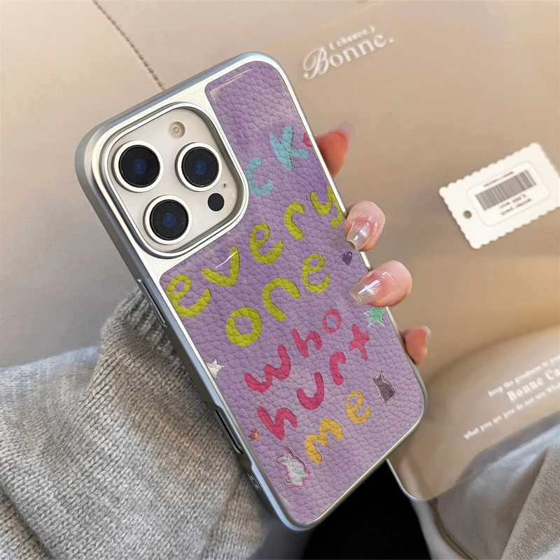 Funda de teléfono con textura de cuero y texto ins para iPhone11/12/13/14/15/16/27 Pro Max AIR PLUS
