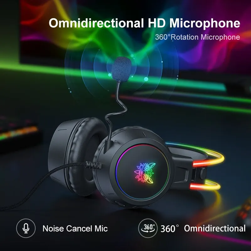 ONIKUMA-auriculares X15 Pro para videojuegos, cascos por encima de la oreja con cancelación de cable, orejas de gato rosas, luz Rgb con micrófono para PC y PS4 - imagen 5