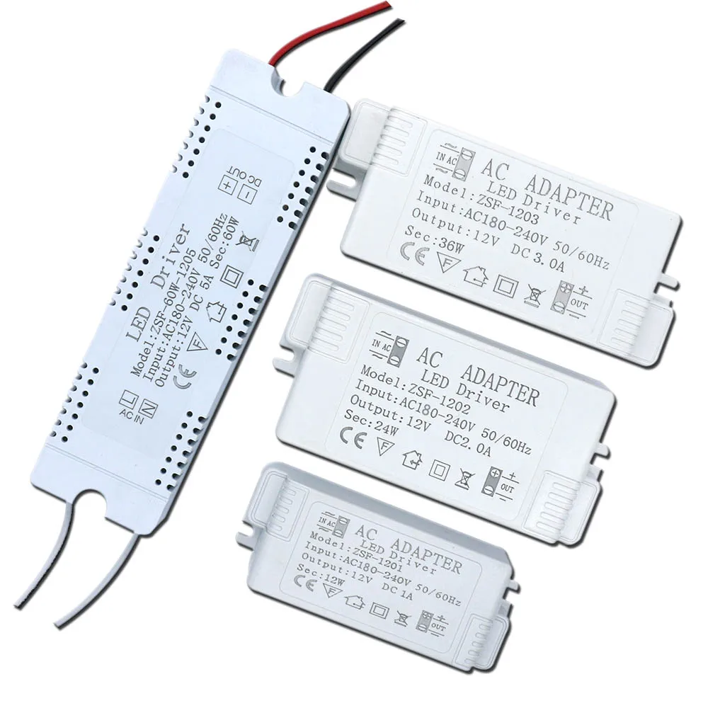 Fuente de alimentación del controlador LED 6W 12W 24W 36W 48W 60W AC220 12V 1A -5A transformadores de iluminación de Control de fuente de alimentación para tira de luz LED