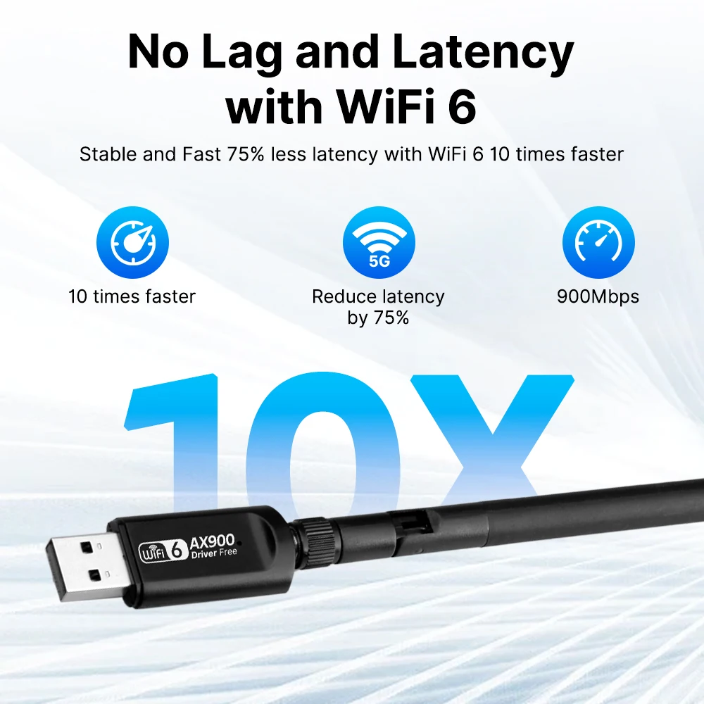 Adaptador AX900 USB WiFi 6, tarjeta inalámbrica de banda Dual 2,4G y 5GHz, Bluetooth 5,3, antena de alta Gian para Win10 11, PC, portátil, unidad libre - imagen 5