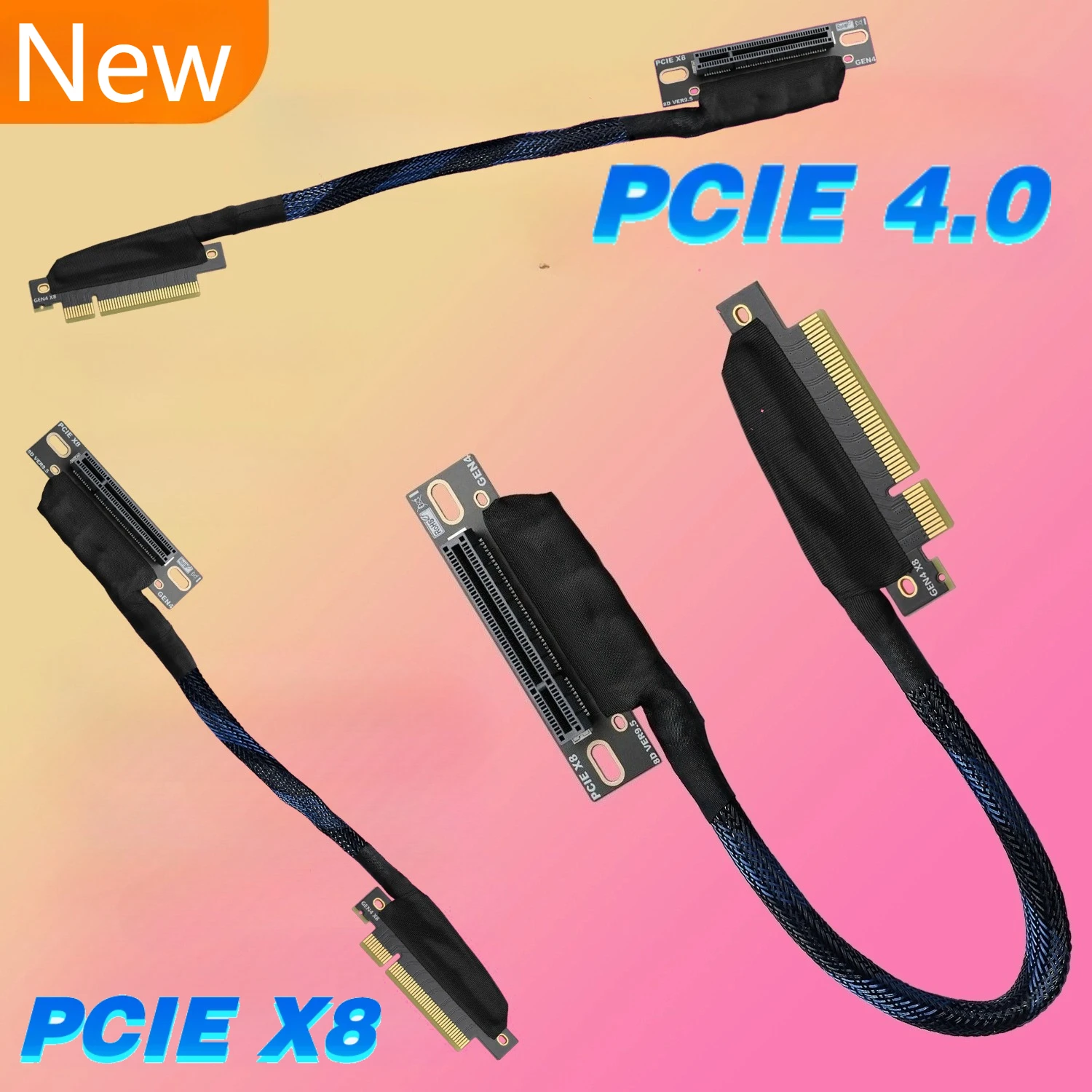 JHH-Link PCIE 4,0 X8 a X8 tarjeta gráfica GPU Cable de extensión malla trenzada curva Gen4 8X Cable elevador para servidor AI chasis incorporado - imagen 2