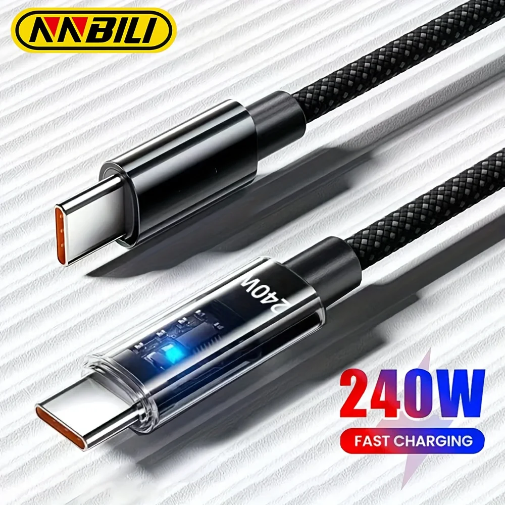 NNBILI Cable USB C máximo de 240W para iPhone 17 16 15 Samsung Huawei PD Cable de carga rápida tipo C a tipo C Cable de datos para cargador de teléfono