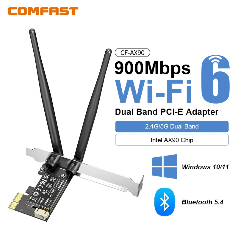 Adaptador Comfast AX900 PCI-E BluetoothT 5,4 Wifi 6 tarjeta de red inalámbrica adaptador de doble banda 2,4G/5G para ordenador portátil Win10/11
