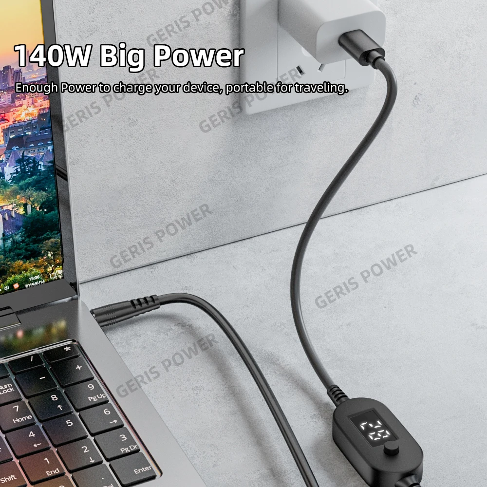 ​ 34 Uds Universal 5,5x2,1mm DC AC adaptador de corriente puntas kits de conectores 140W PD USB C a 5,5X2,5mm 5V-28V Cable de voltaje ajustable - imagen 3