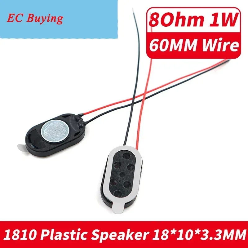 5 unids/lote 1810 altavoz de plástico magnético interno 8Ohm 1 vatio Panel plano elíptico altavoz MP3 longitud del cable 60MM 18*10MM 8R 1 vatio
