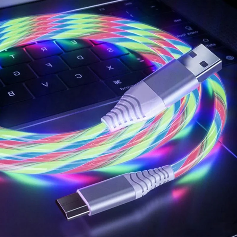 Cable de carga rápida MVQF, Cable LED brillante 6A, Cable de datos Micro USB TypeC, luz Streamer que fluye, Cable USB C LED para iPhone Xiaomi - imagen 4
